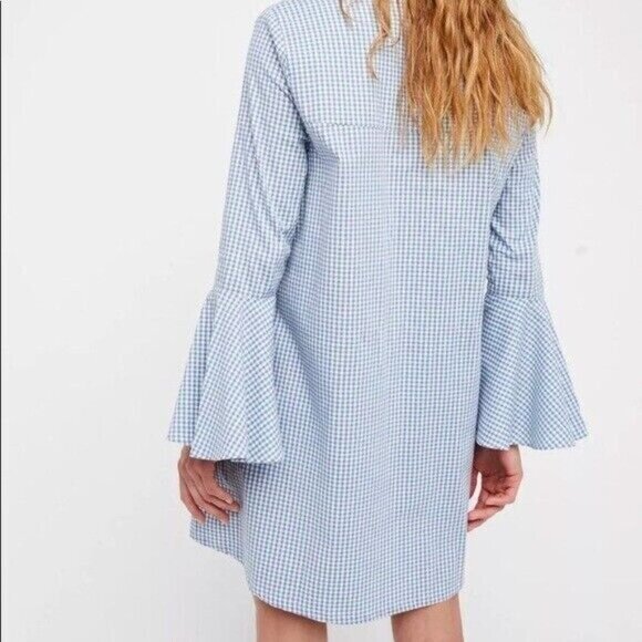 New Free People Gingham Bell Sleeve Dress Size Small - Picture 2 of 8